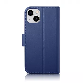 iCarer Wallet Case 2in1, skirta iPhone 14 Plus – autentiškos odos dėklas su RFID blokavimu, kortelių kišenėmis ir stoveliu – mėlyna