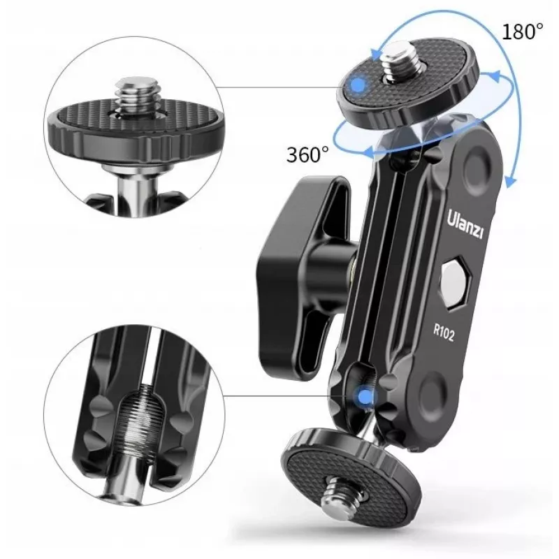 ULANZI R102 Magic Arm 9cm Dual 1/4 inch Thread Mini Articulating Arm for Camera Rig Vlogging