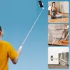 „Ulanzi TT88“ Selfie lazdynas-tripodas su „Bluetooth“ nuotolinio valdymo pulteliu ir papildomu apšvietimu, baltas