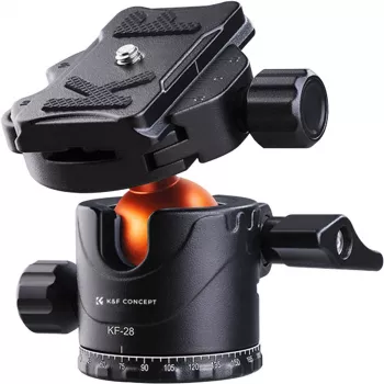 K&F Concept BH-28L Rutulinė Galvutė, 10kg Apkrova, 28mm Rutulys, Arca-Swiss, Juoda