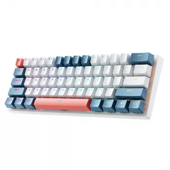 Machenike K500-B61 Wired Mechanical Gaming Keyboard, 61-Key, Red Switch, White-Blue