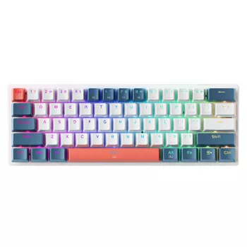 Machenike K500-B61 Wired Mechanical Gaming Keyboard, 61-Key, Red Switch, White-Blue