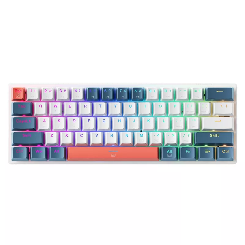 Machenike K500-B61 Wired Mechanical Gaming Keyboard, 61-Key, Red Switch, White-Blue