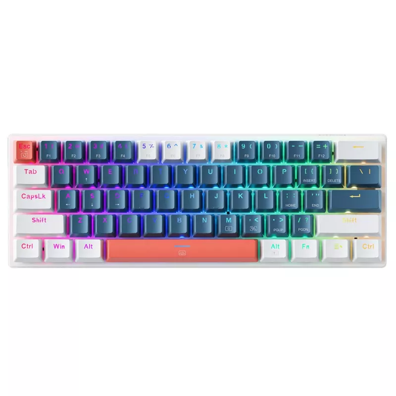 Machenike K500-B61 Wired Mechanical Gaming Keyboard, 61-Key Compact, Brown Switches, RGB Backlight, Blue-White