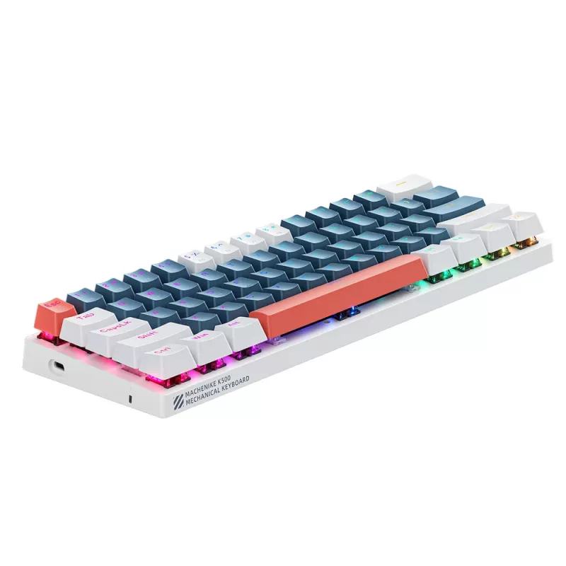 Machenike K500-B61 Wired Mechanical Gaming Keyboard, 61-Key Compact, Brown Switches, RGB Backlight, Blue-White
