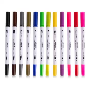 LOKLiK Dual Tip Brush Pens - 12 spalvų