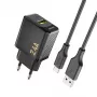 Dudao A23TEU 12W USB-A sieninis įkroviklis su 1m USB-A į USB-C kabeliu, juodas