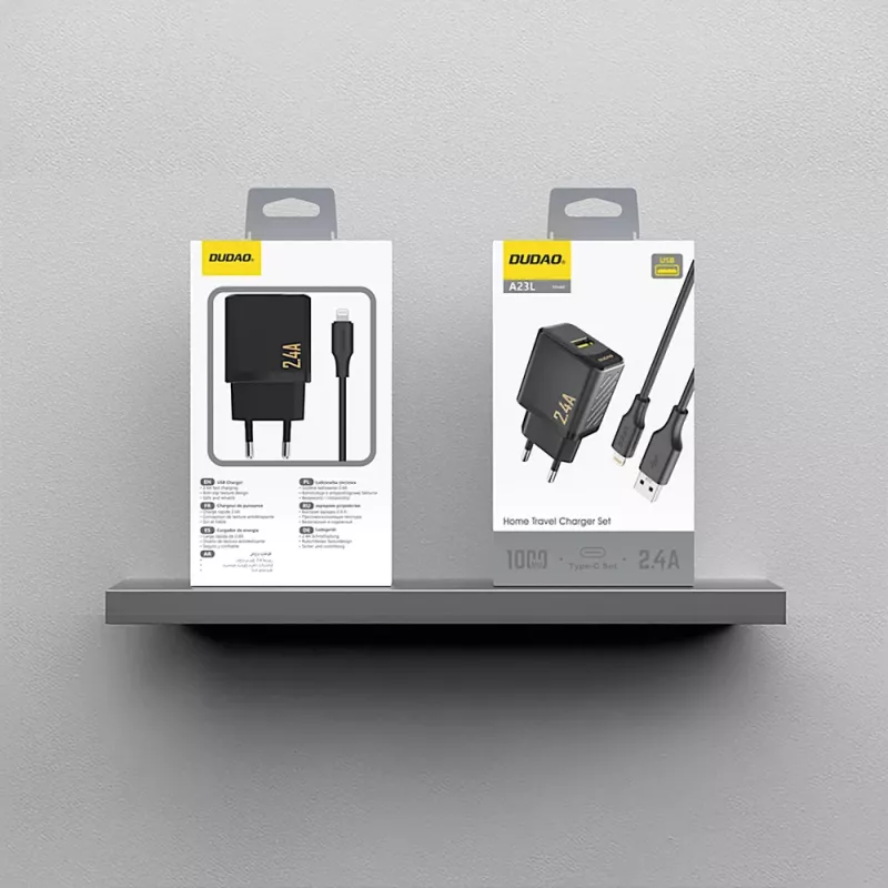 Dudao A23LEU Adapter 12W 1xUSB-A (1m USB-A to Lightning Cable Included) Black