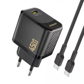 Dudao A28C 45W GaN sieninis įkroviklis su USB-C kabeliu – juodas