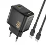 Dudao A28C 45W GaN sieninis įkroviklis su USB-C kabeliu – juodas