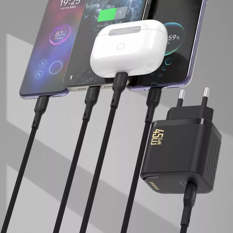 Dudao A28C 45W GaN sieninis įkroviklis su USB-C kabeliu – juodas