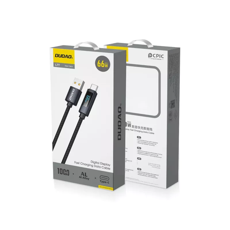 Dudao L7T USB-A į USB-C laidas 66W 1m Juodas