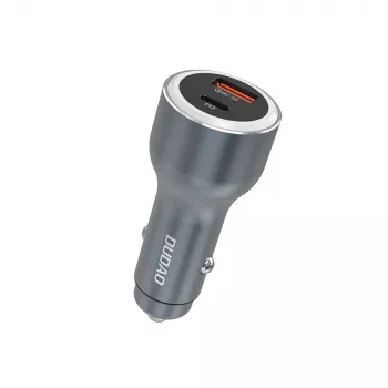 Dudao R4Ultra 120W automobilinis įkroviklis Power Delivery Quick Charge LED USB-A USB-C pilka