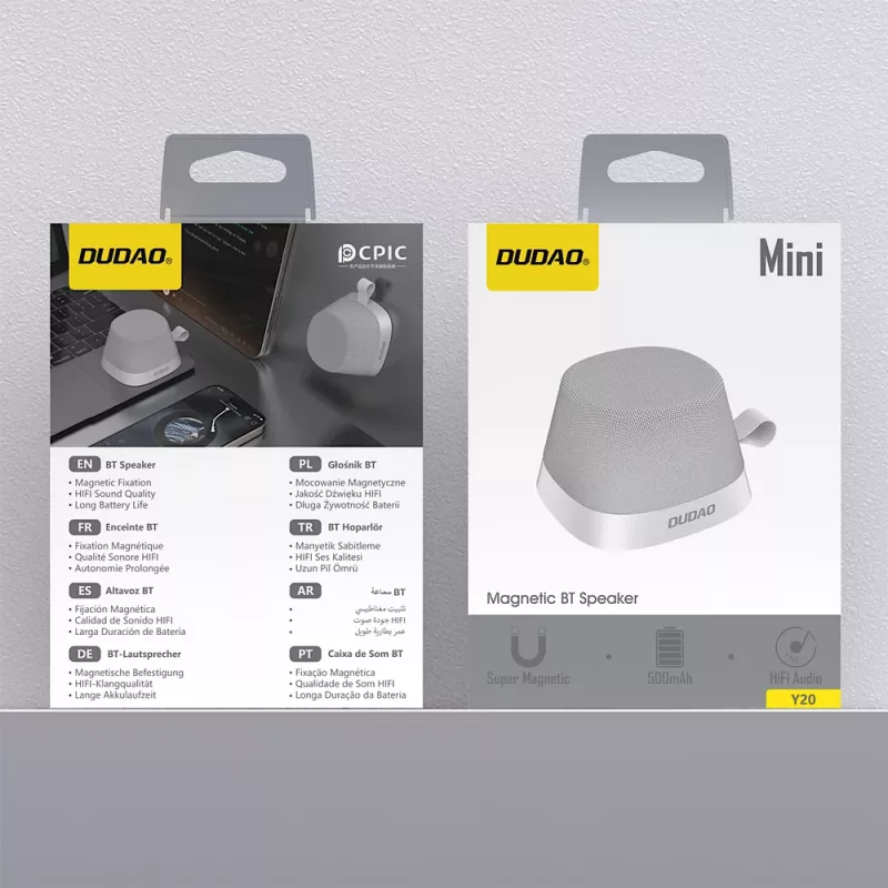 Dudao Y20 belaidis garsiakalbis su magnetiniu laikikliu Bluetooth 5.3 - sidabrinis