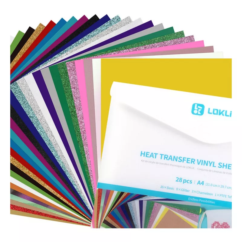 LOKLIK Plotter Foil Material Bundle (A4) - 10 lakštų mišri lipni ir termo perdavimo vinilo plėvelė