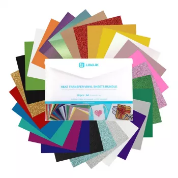 LOKLIK Plotter Foil Material Bundle (A4) - 10 lakštų mišri lipni ir termo perdavimo vinilo plėvelė