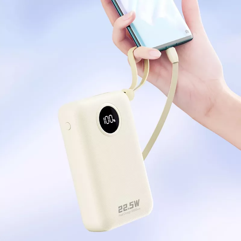 Powerbank Dudao K14+ 20000mAh 22.5W USB-C / USB-A su įmontuotais Lightning ir USB-C laidais - Baltas
