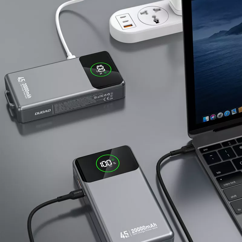 Powerbank Dudao K31 Pro 45W 20000mAh su įtaisyta ištraukiama USB-C laido sistema – Pilka