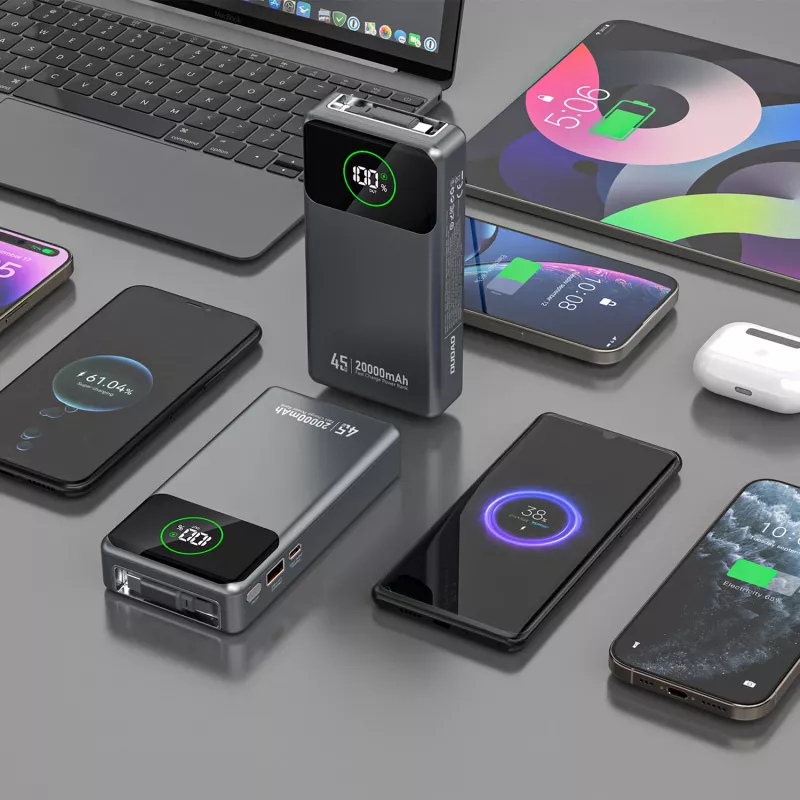 Powerbank Dudao K31 Pro 45W 20000mAh su įtaisyta ištraukiama USB-C laido sistema – Pilka