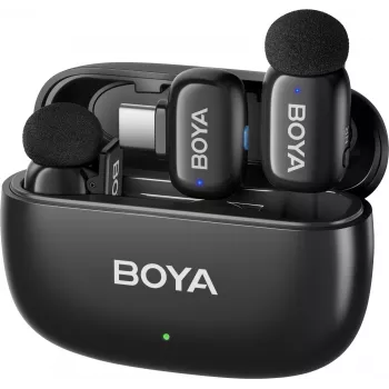 BOYA mini 2-02 belaidė mikrofonų sistema 2.4GHz USB-C – juoda
