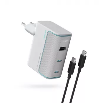 CUKTECH AD1003EU 100W GaN sieninis įkroviklis 2x USB-C + USB-A su kabeliu - Baltas