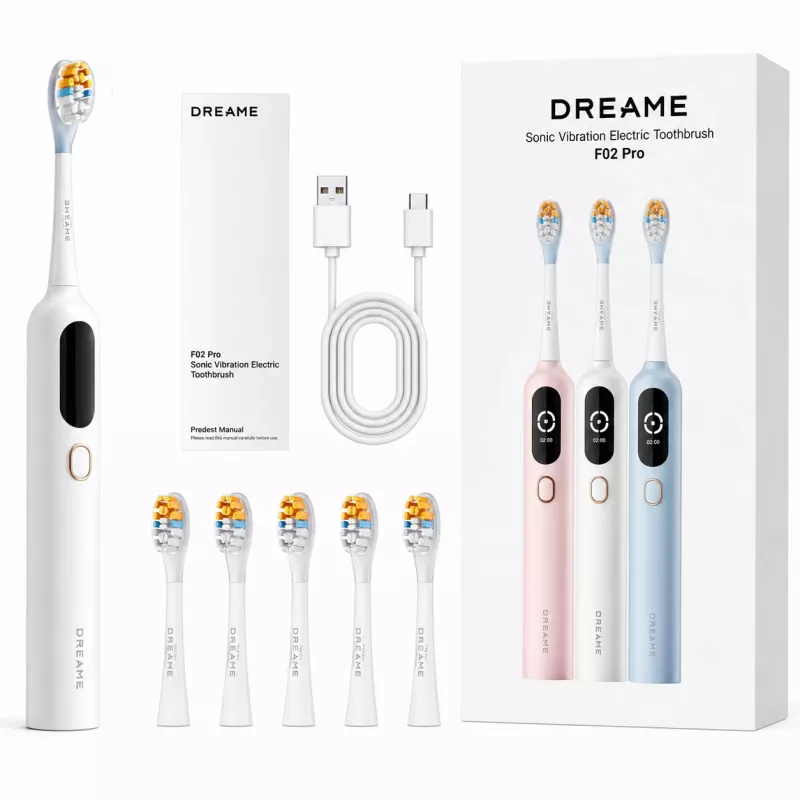 Dreame F02 Pro sonic elektrinis dantų šepetėlis, rinkinys, baltos spalvos
