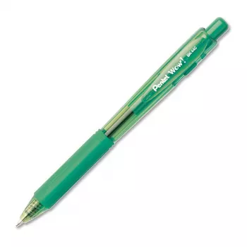 Pentel WOW! rašiklis su žaliu rašalu, 1,0 mm vidutinis antgalis, skaidrus korpusas su žaliomis detalėmis