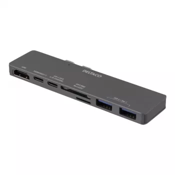 DELTACO USBC-1290 Thunderbolt 3 Docking Station - sidabrinė - 40 Gbit/s - 4K Ultra HD