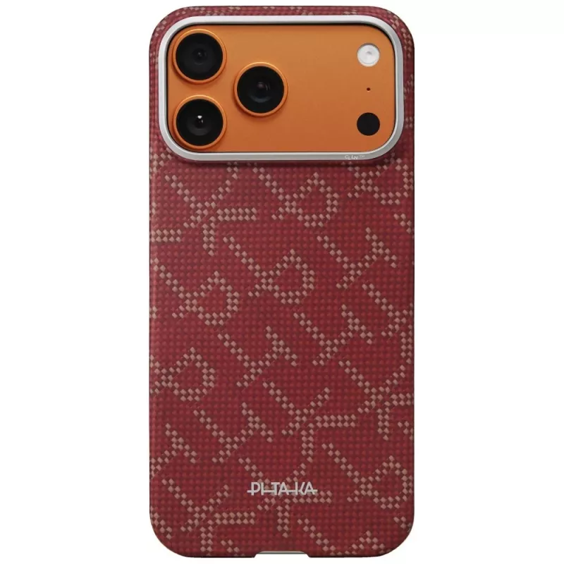 PITAKA Ultra-Slim Monogram MagSafe Case for Apple iPhone 17 Pro, Gold Red