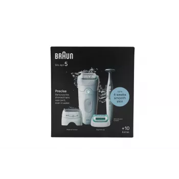 Braun Silk-épil 5 5-251 Epilatorius rinkinys Šlapiam ir Sausam Naudojimui, Belaidis, Įkraunamas, Baltas/Rožinis