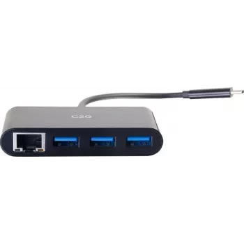 C2G USB-C Hub su Ethernet - 3 prievadų USB Hub - 3 x SuperSpeed USB 3.0 + 1 x USB-C + 1 x Gigabit Ethernet - Darbalaukio - Juodas