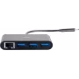 C2G USB-C Hub su Ethernet - 3 prievadų USB Hub - 3 x SuperSpeed USB 3.0 + 1 x USB-C + 1 x Gigabit Ethernet - Darbalaukio - Juodas