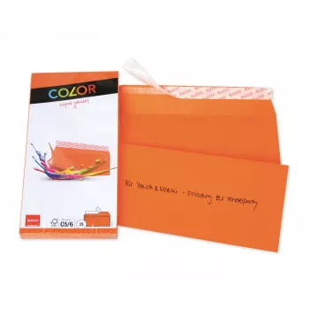 ELCO Color vokas C5/6 (114 x 229 mm), be langelio, su lipnia juostele, 100 g/m², oranžinė, 25 vnt. (74617.82)