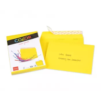 ELCO Color vokas C5 (162 x 229 mm), be langelio, su lipnia juostele, 100 g/m², geltona, 25 vnt. (74618.72)