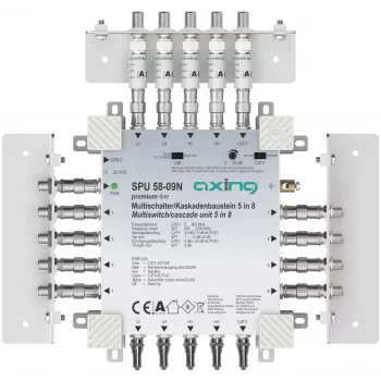 AXING SPU05809N aktyvus multiswitch 5 į 8, 4 SAT + 1 antžeminė, 8 abonentų išėjimai, DiSEqC 2.0, 18V DC