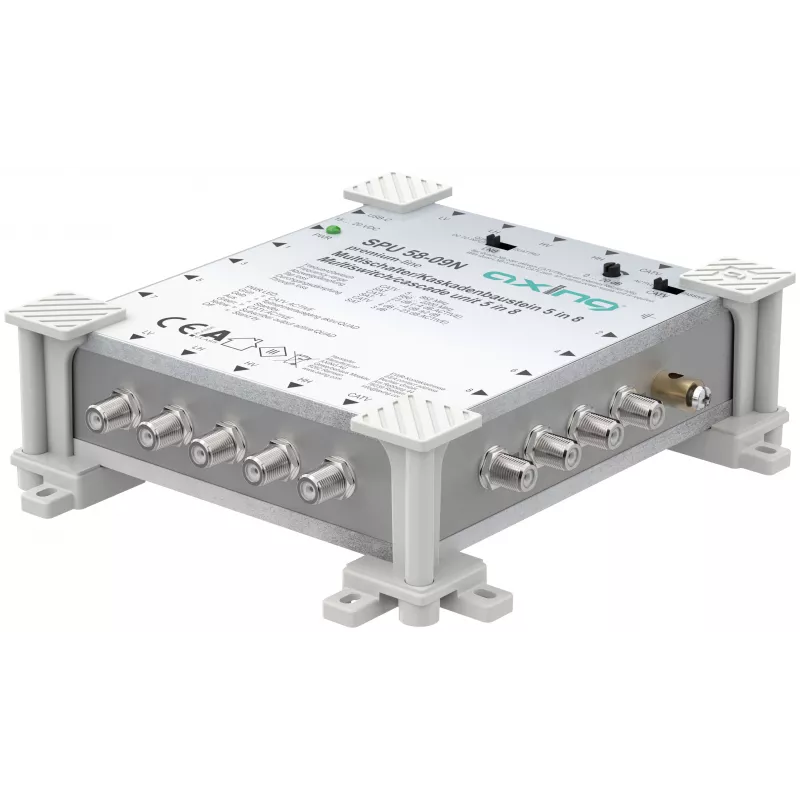 AXING SPU05809N aktyvus multiswitch 5 į 8, 4 SAT + 1 antžeminė, 8 abonentų išėjimai, DiSEqC 2.0, 18V DC