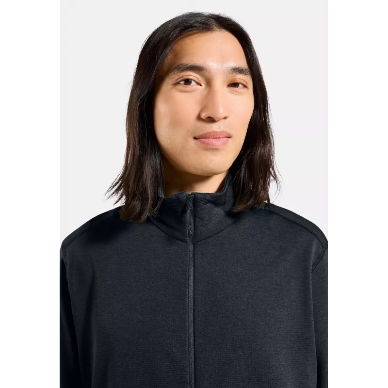 Odlo Grid Fleece Mid Layer Full Zip Jacket - Black Melange, Size L