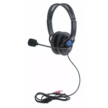 MANHATTAN Stereo Computer Headset su mikrofonu, uždėjimo ant galvos, laidinis, 40 mm tvarkyklės, 2 m laidas, 2x 3,5 mm lizdas