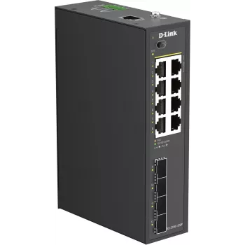 D-Link DIS-210G-12UP Pramoninis išmanusis valdomas jungiklis, 12 Gigabit prievadų, 8 PoE+, 240 W, DIN bėgelio / sieninis montavimas