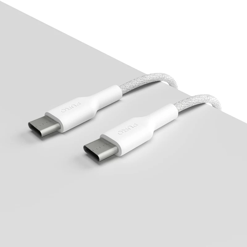 PURO Fabric Heavy Duty Braided USB-C to USB-C Cable 1.2m White