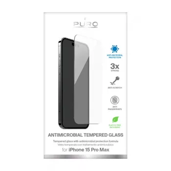 PURO Anti-Bacterial Grūdinto Stiklo Ekrano Apsauga, skirta Apple iPhone 15 Pro Max