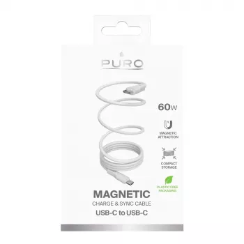 PURO ELEKTRIK Magnetic USB-C to USB-C Cable 60W USB 3.2 (20 Gbps) 1m White