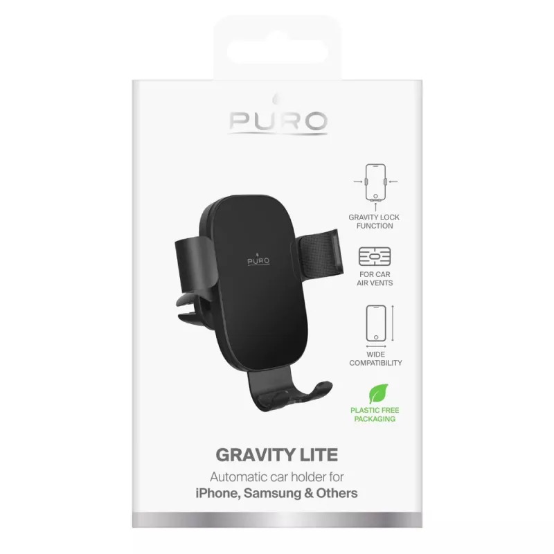 Puro Gravity Air Vent automobilinis telefono laikiklis - universalus išmaniojo telefono laikiklis - juodas