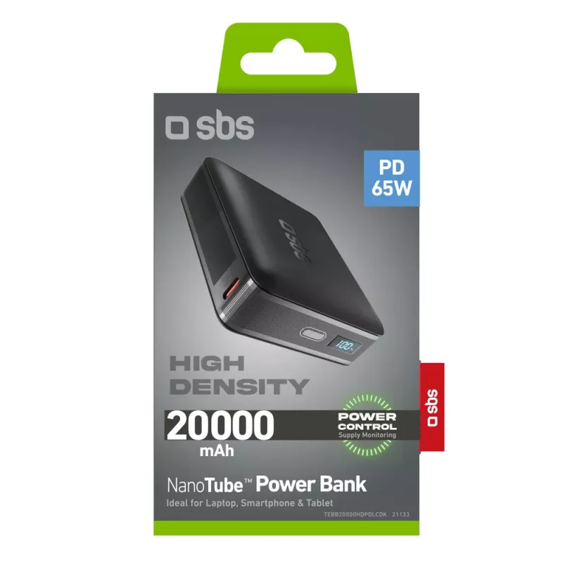 SBS HD 65W 20000mAh Power Bank su LCD ekranu - Juoda