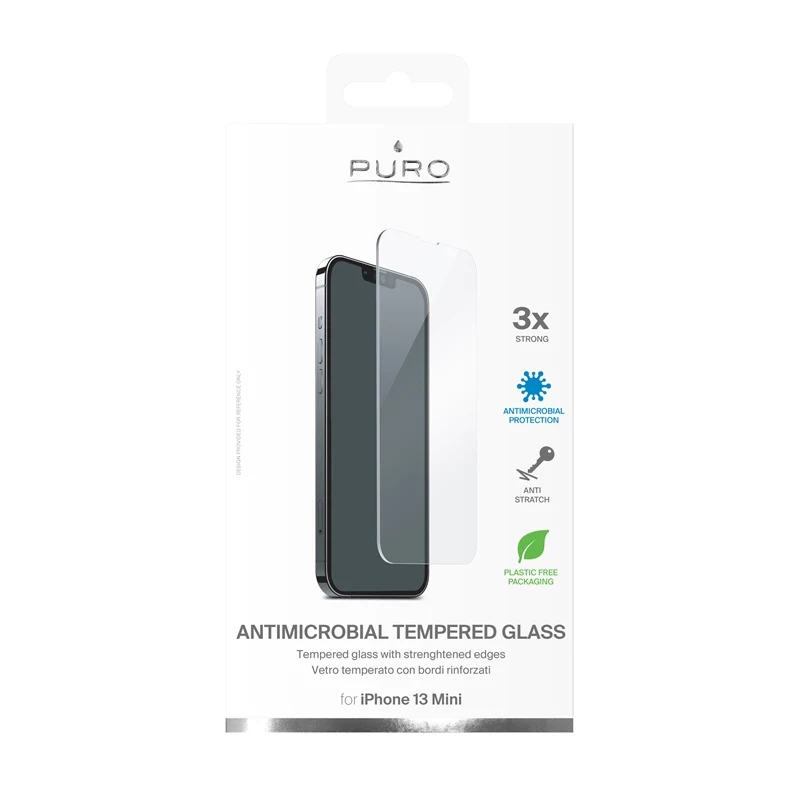 PURO Anti-Bacterial Tempered Glass Screen Protector, skirta Apple iPhone 13 Mini