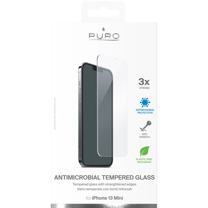 PURO Anti-Bacterial Tempered Glass Screen Protector, skirta Apple iPhone 13 Mini