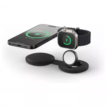Satechi OntheGo 2-in-1 Wireless Charger su Qi2, juoda, 15W, ST-QTG21K