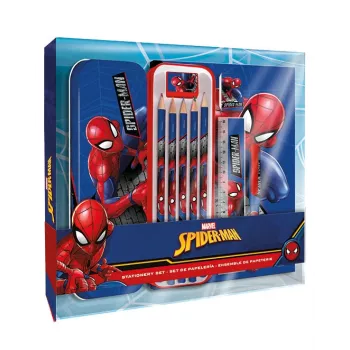 KIDS 11-in-1 Spider-Man mokyklinis raštinės reikmenų rinkinys su penaline, spalvotais pieštukais, A5 sąsiuviniu ir dar daugiau