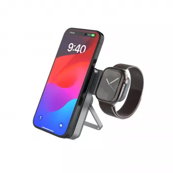 Fixed MagZen5 stovas su integruotu Apple Watch ir MagSafe įkrovikliu, 5000 mAh, pilkas