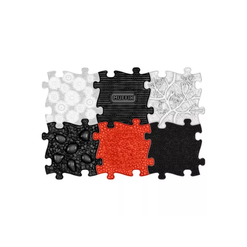 Muffik ortopedinis sensorinis kilimėlių rinkinys 6-in-1 Baby Black & White 6 dėlionės kilimėliai sensoriniam žaidimui Muffik MFK-023-3